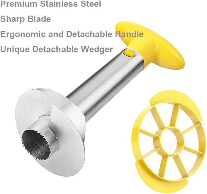 Stainless Steel Pineapple Corer and Slicer with Detachable Handle, Fruit Core Remover (3.35" Blade, 6.89" Length)