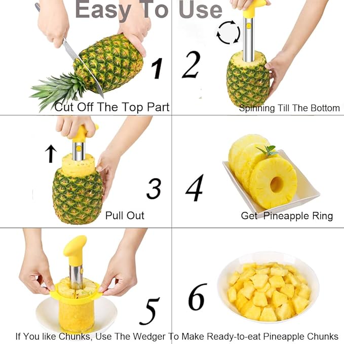 Stainless Steel Pineapple Corer and Slicer with Detachable Handle, Fruit Core Remover (3.35" Blade, 6.89" Length)