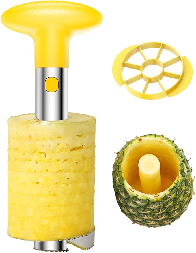 Stainless Steel Pineapple Corer and Slicer with Detachable Handle, Fruit Core Remover (3.35" Blade, 6.89" Length)