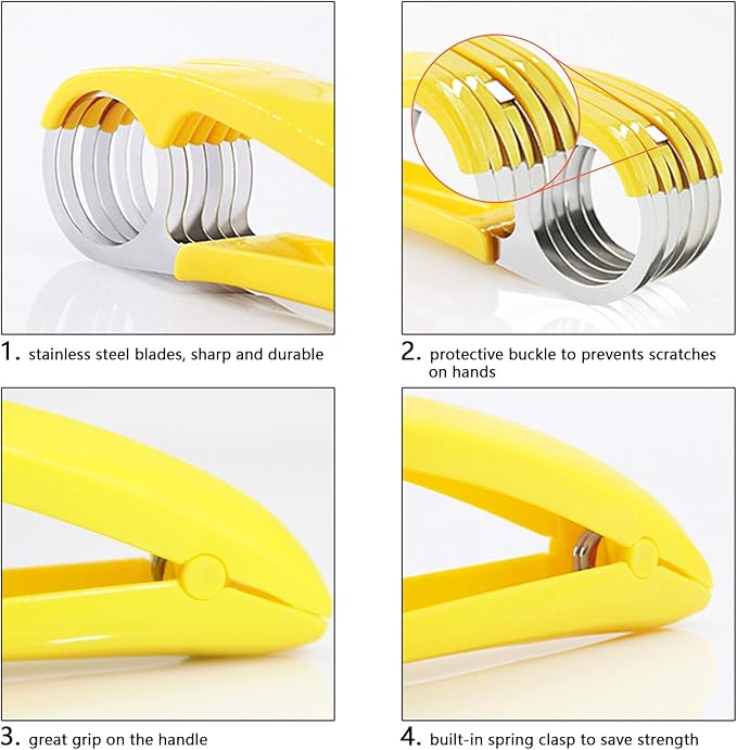 Stainless Steel Banana Slicer Multi-Blade Fruit Cutter Kitchen Tool (6.7 x 2.0 x 1.5 Inch)