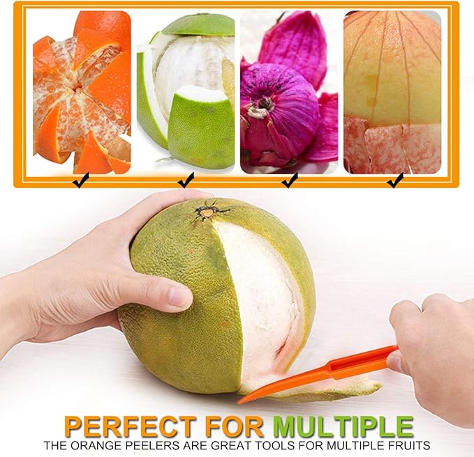 Orange Peeler Citrus Peel Cutter - Plastic Fruit Slicer Lemon Opener Remover - Fruit & Vegetable Tools - Kitchen Accessories Cooking Knife Gadget - Green, 2 Pack