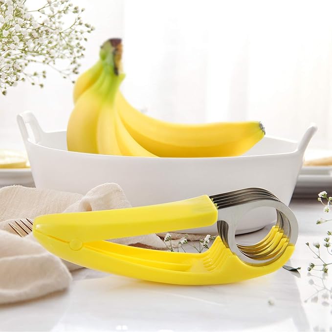 Stainless Steel Banana Slicer Multi-Blade Fruit Cutter Kitchen Tool (6.7 x 2.0 x 1.5 Inch)