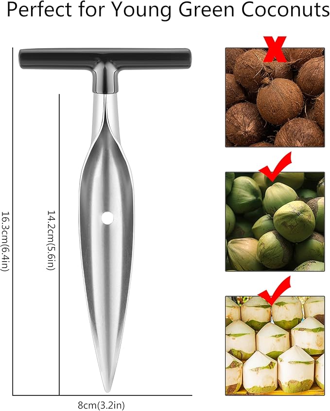 Coconut Opener Tool Set for Green Fresh Coconut, Manual Cutter, Straw Hole Puncher with 4 PCS Reusable Straws & Brush