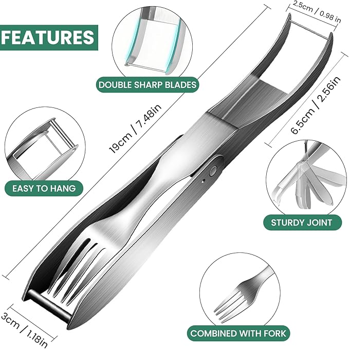 Premium 2-in-1 Watermelon Cutter Tool with Retractable Fork - Stainless Steel Watermelon Fruit Slicer Knife - Durable, Easy to Use & Clean - Melon Slicer Gadget for Home, Camping, Kitchen