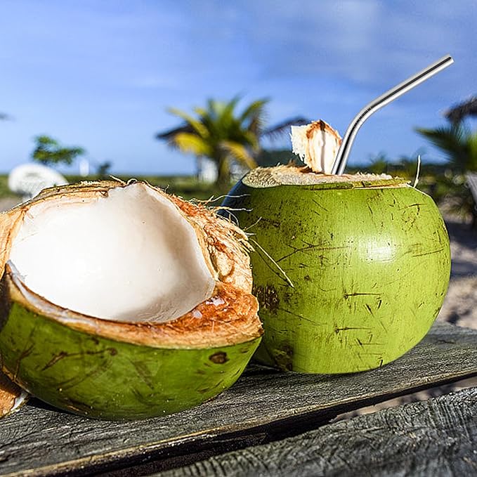 Coconut Opener Tool Set for Green Fresh Coconut, Manual Cutter, Straw Hole Puncher with 4 PCS Reusable Straws & Brush