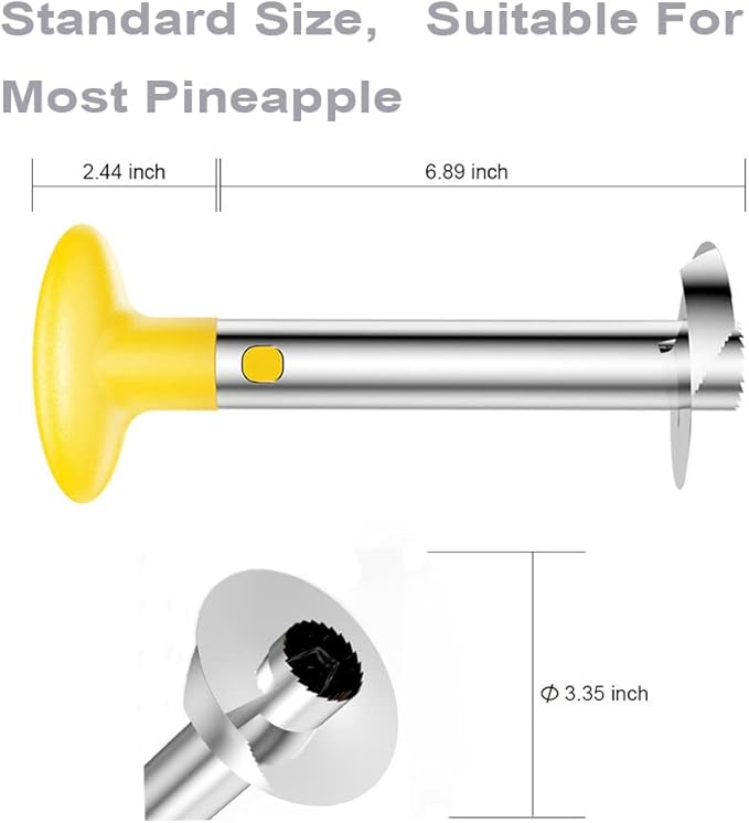 Stainless Steel Pineapple Corer and Slicer with Detachable Handle, Fruit Core Remover (3.35" Blade, 6.89" Length)