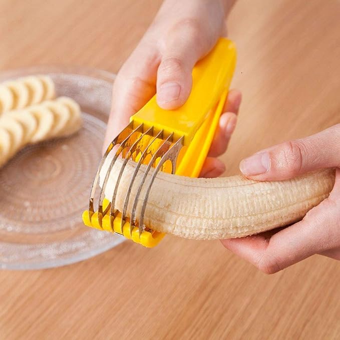 Stainless Steel Banana Slicer Multi-Blade Fruit Cutter Kitchen Tool (6.7 x 2.0 x 1.5 Inch)