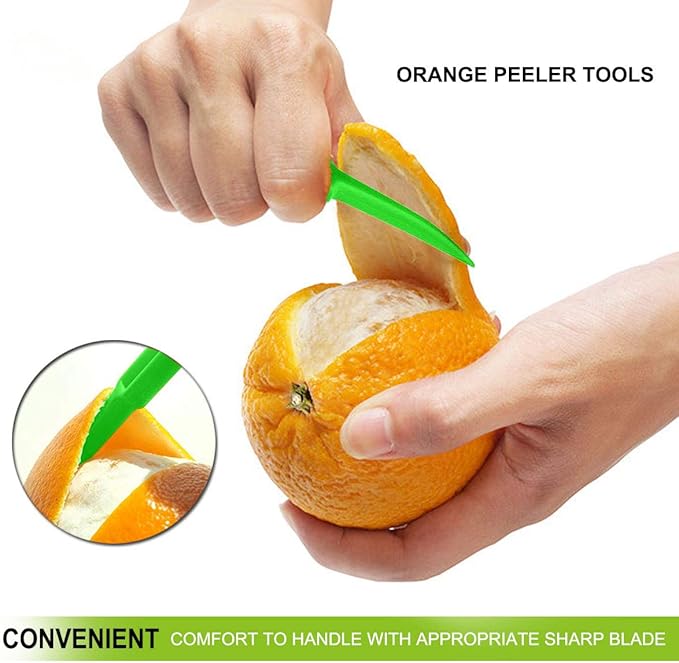 Orange Peeler Citrus Peel Cutter - Plastic Fruit Slicer Lemon Opener Remover - Fruit &amp; Vegetable Tools - Kitchen Accessories Cooking Knife Gadget - Green, 2 Pack