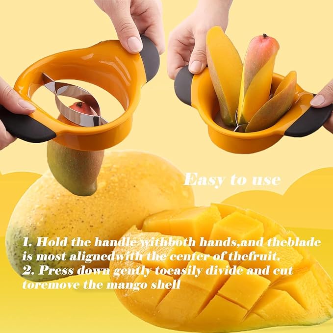 Mango Slicer,Mango Pit Remover Tool,Mango Cutter with Stainless Steel Blade With Rubberized Handle for Easy Coring（with 1*Fruit Fork+1*Opener）