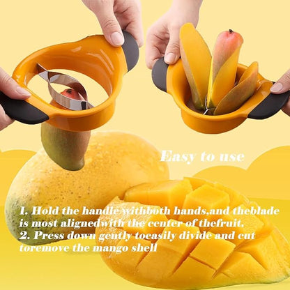 Mango Slicer,Mango Pit Remover Tool,Mango Cutter with Stainless Steel Blade With Rubberized Handle for Easy Coring（with 1*Fruit Fork+1*Opener）