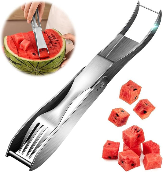 Premium 2-in-1 Watermelon Cutter Tool with Retractable Fork - Stainless Steel Watermelon Fruit Slicer Knife - Durable, Easy to Use &amp; Clean - Melon Slicer Gadget for Home, Camping, Kitchen
