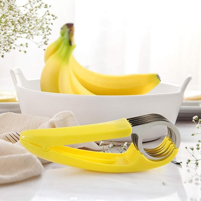Stainless Steel Banana Slicer Multi-Blade Fruit Cutter Kitchen Tool (6.7 x 2.0 x 1.5 Inch)