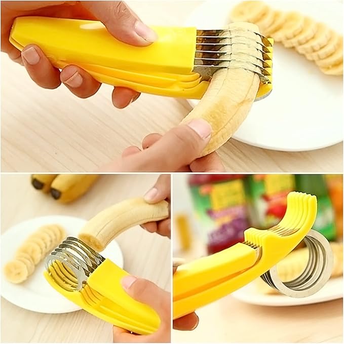 Stainless Steel Banana Slicer Multi-Blade Fruit Cutter Kitchen Tool (6.7 x 2.0 x 1.5 Inch)