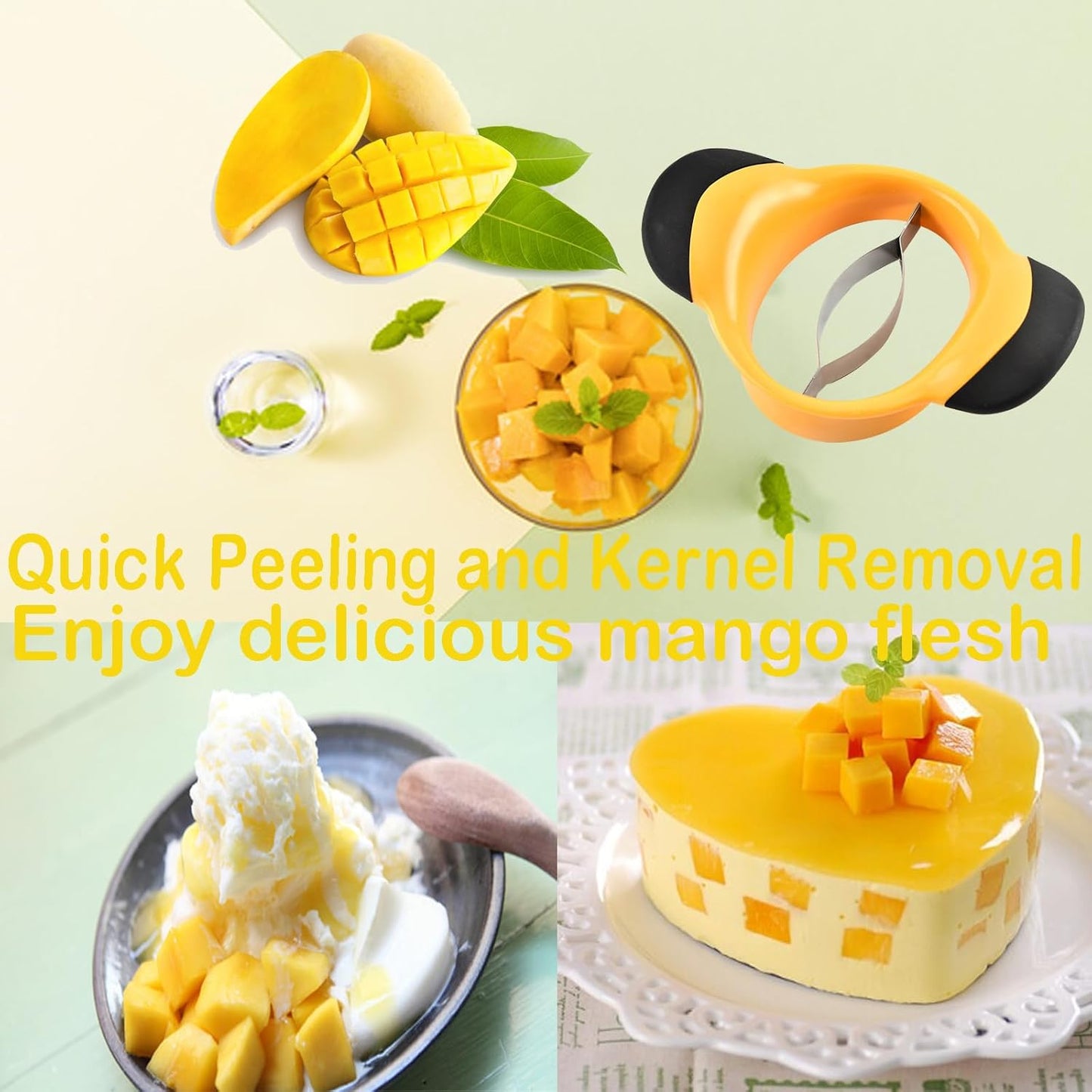 Mango Slicer,Mango Pit Remover Tool,Mango Cutter with Stainless Steel Blade With Rubberized Handle for Easy Coring（with 1*Fruit Fork+1*Opener）