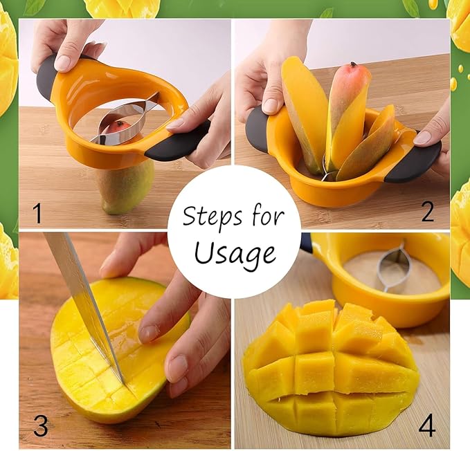 Mango Slicer,Mango Pit Remover Tool,Mango Cutter with Stainless Steel Blade With Rubberized Handle for Easy Coring（with 1*Fruit Fork+1*Opener）