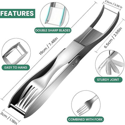 Premium 2-in-1 Watermelon Cutter Tool with Retractable Fork - Stainless Steel Watermelon Fruit Slicer Knife - Durable, Easy to Use &amp; Clean - Melon Slicer Gadget for Home, Camping, Kitchen