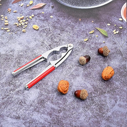 Nut Crackers Walnut Cracker Heavy Duty Shell Cracker Seafood Cracker Walnut Opener Tool with with Red Non-slip Handle, with 2 Pcs Forks/Picks